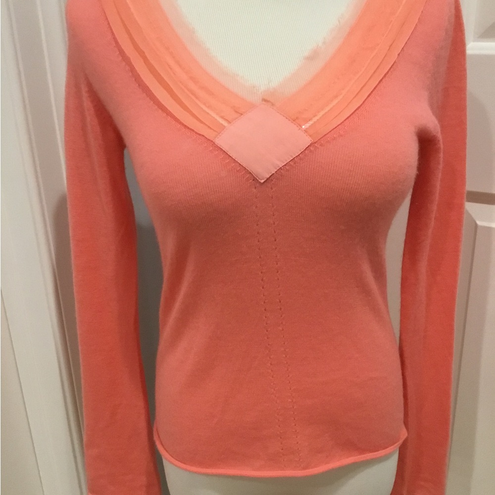 GORGEOUS SOFT PEACH CHRISTOPHER FISCHER CASHMERE & SEQUIN SWEATER SZ XS